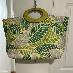 Cream and Green Tropical Leaf Tote Bag